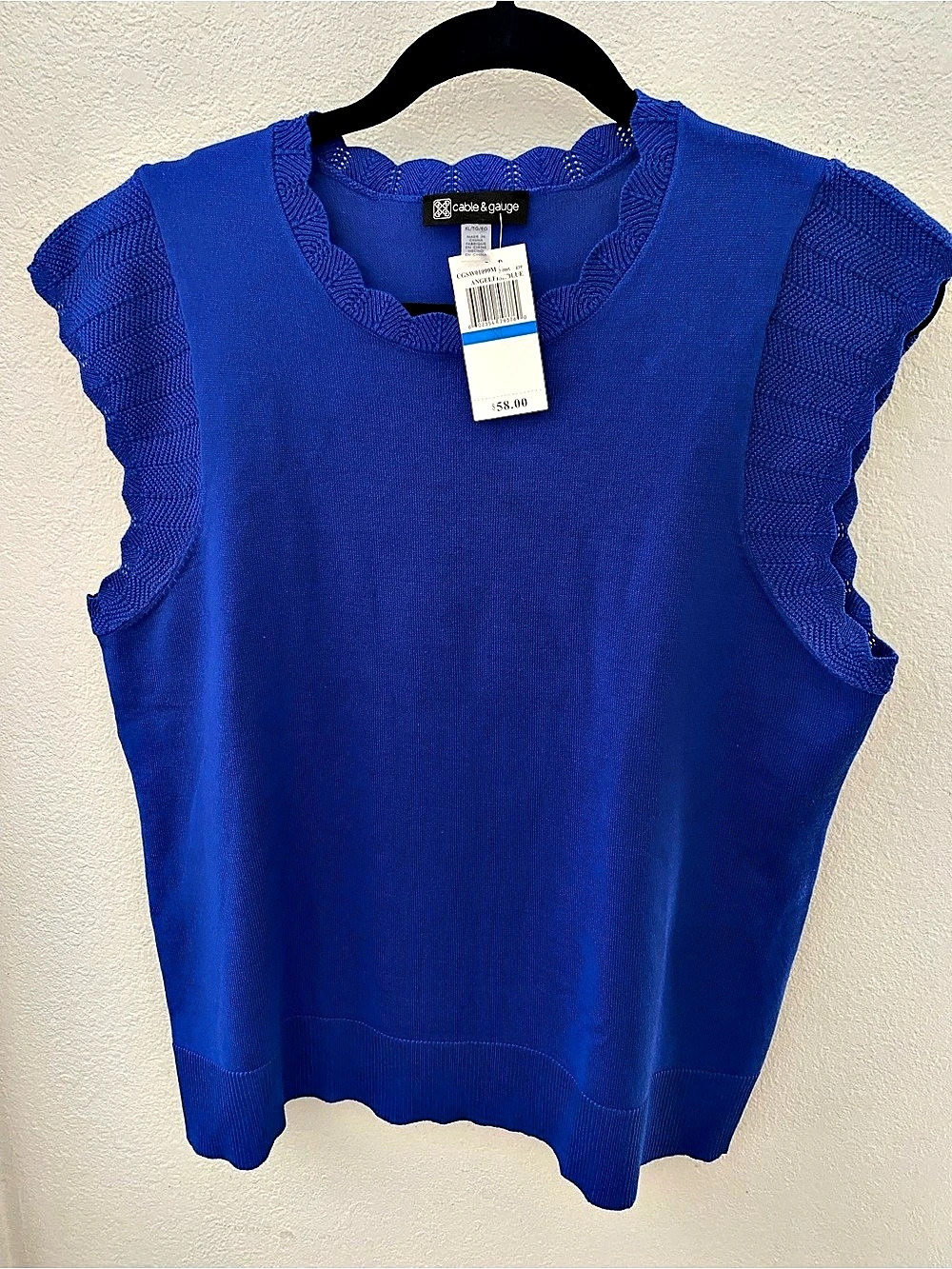 cable & gauge Scalloped Knit Tank Top in Blue XL NWT